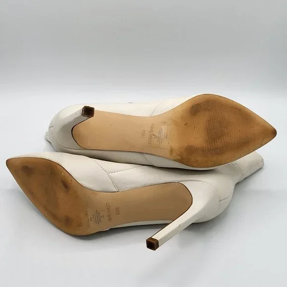 Nine West TIRZAH White Leather Pointed Toe Dress Boots SZ 8.5 - Picture 7 of 13